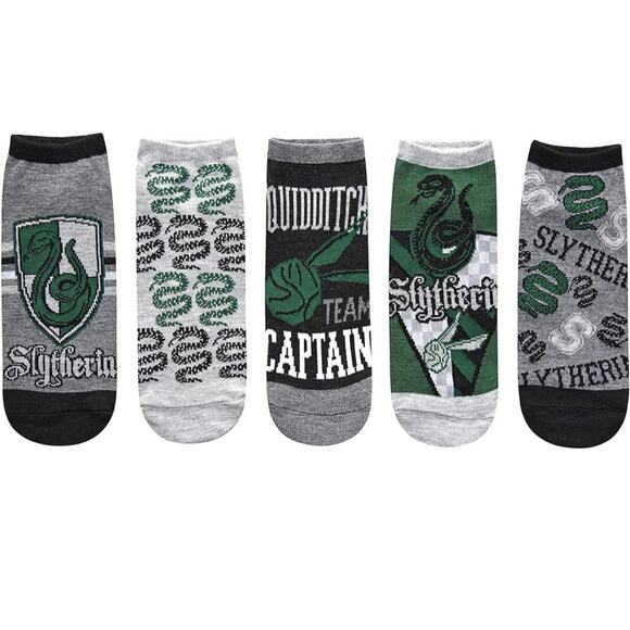 NWT Harry Potter Slytherin Quidditch Juniors/Womens 5 Pack Ankle Socks Size 4-10 - Picture 1 of 3